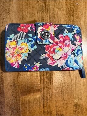 Vera Bradley Navy Floral Quilted Phone Wallet with Wrist Strap